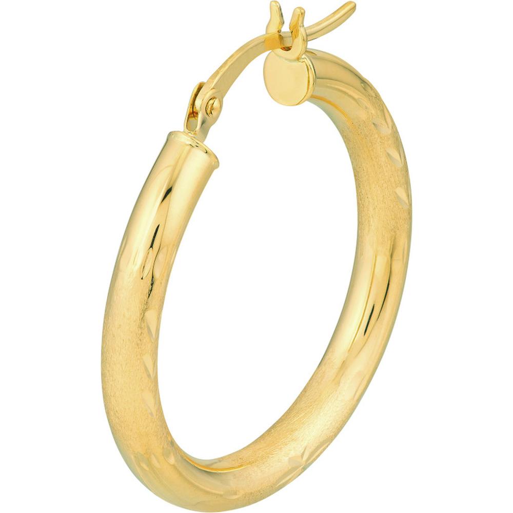 Olas d'Oro - 14K Yellow Gold Diamond-Cut Florentine Round Hoop Earrings - 3mm x 25mm