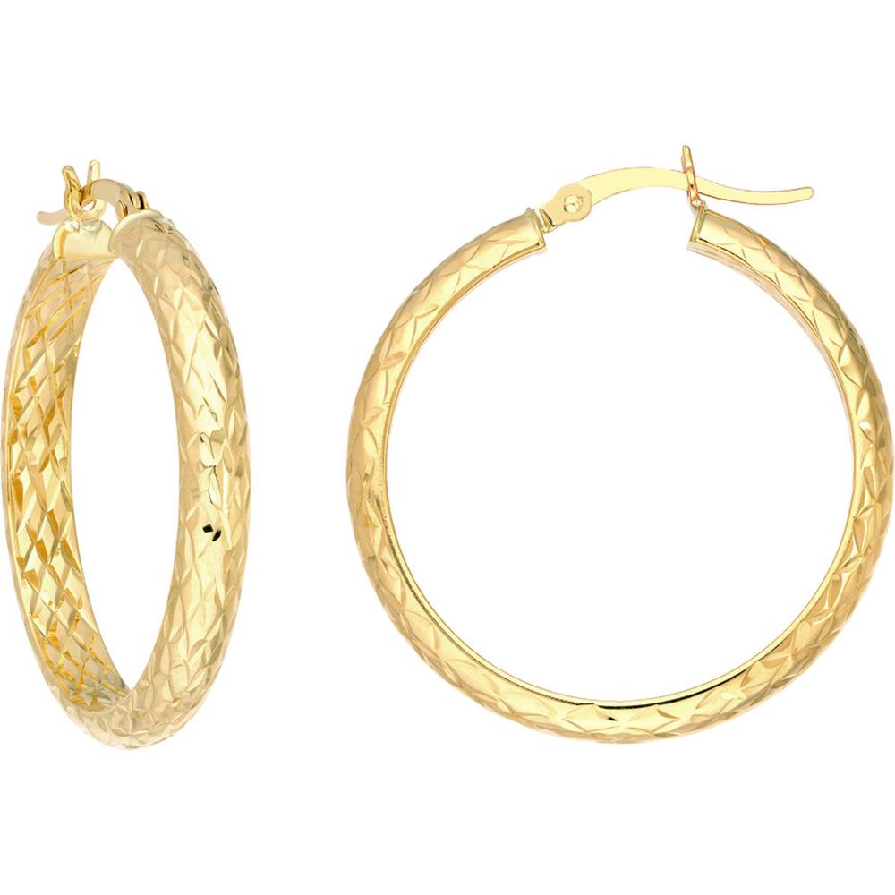 Olas d'Oro - 14K Yellow Gold Diamond-Cut Large Hoop Earrings - 3.60 Grams Total Weight