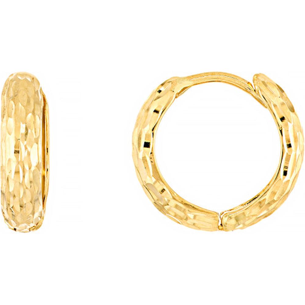 Olas d'Oro - 14K Yellow Gold Diamond-Cut Mini Hoop Earrings with Snap-Lock Clasp