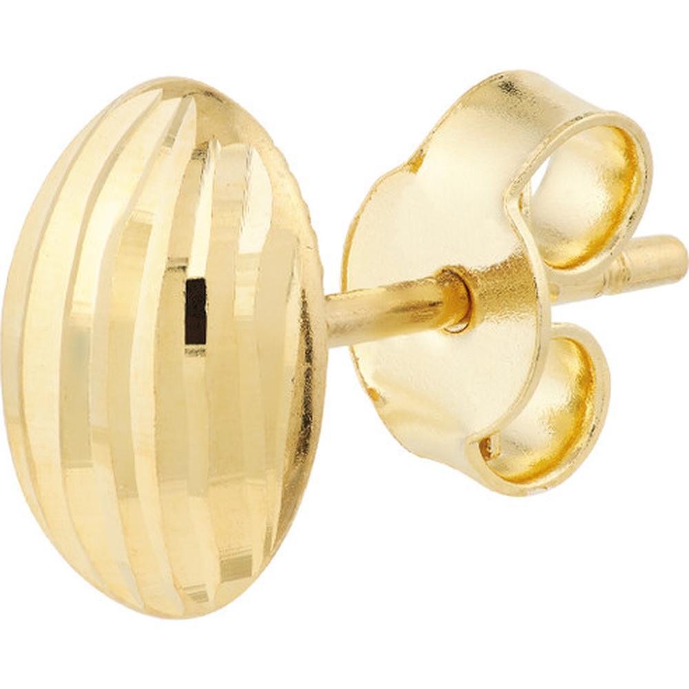 Olas d'Oro - 14K Yellow Gold Diamond-Cut Oval Dome Stud Earrings - Timeless Luxury Design