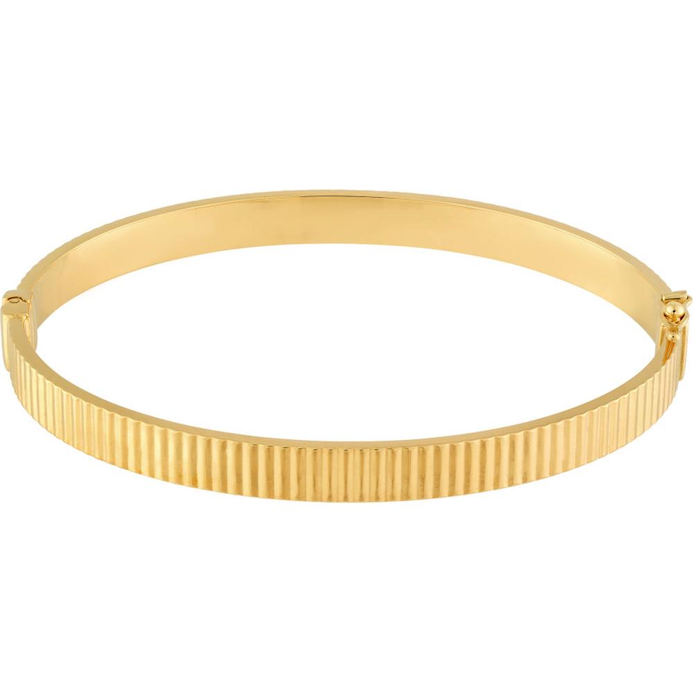 Olas d'Oro - 14K Yellow Gold Diamond-Cut Ridged Rectangle Tube Bangle Bracelet - 5.55g
