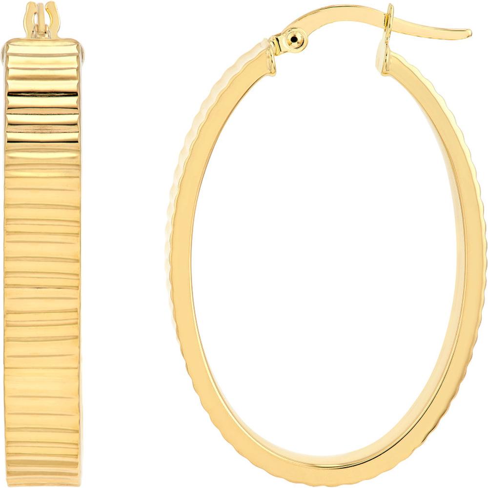 Olas d'Oro - 14K Yellow Gold Diamond-Cut Ridged Tube Hoop Earrings - 3.70g Total Weight