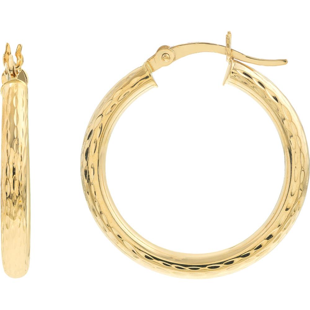 Olas d'Oro - 14K Yellow Gold Diamond-Cut Round Hoop Earrings - 1.70g Total Weight