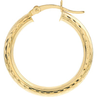 Olas d'Oro - 14K Yellow Gold Diamond-Cut Round Hoop Earrings - 1.70g Total Weight