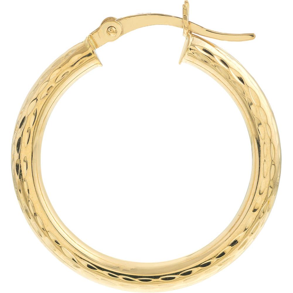 Olas d'Oro - 14K Yellow Gold Diamond-Cut Round Hoop Earrings - 1.70g Total Weight