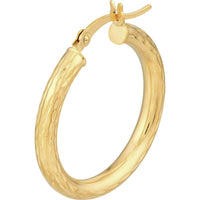Olas d'Oro - 14K Yellow Gold Diamond-Cut Round Hoop Earrings - 1.70g Total Weight