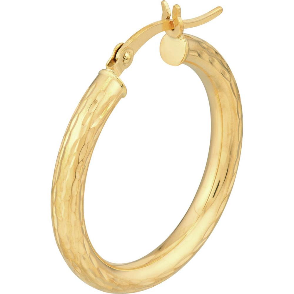 Olas d'Oro - 14K Yellow Gold Diamond-Cut Round Hoop Earrings - 1.70g Total Weight