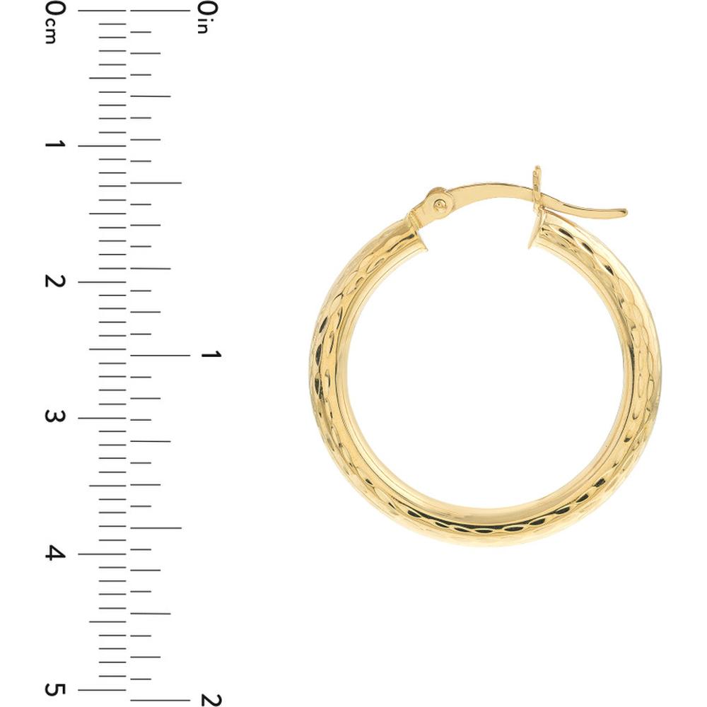 Olas d'Oro - 14K Yellow Gold Diamond-Cut Round Hoop Earrings - 1.70g Total Weight