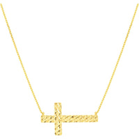 Olas d'Oro - 14K Yellow Gold Diamond-Cut Sideways Cross Adjustable Necklace