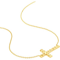 Olas d'Oro - 14K Yellow Gold Diamond-Cut Sideways Cross Adjustable Necklace