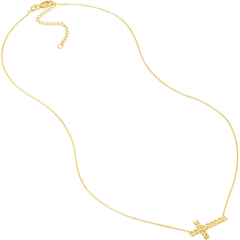 Olas d'Oro - 14K Yellow Gold Diamond-Cut Sideways Cross Adjustable Necklace