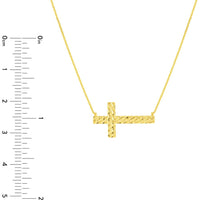 Olas d'Oro - 14K Yellow Gold Diamond-Cut Sideways Cross Adjustable Necklace