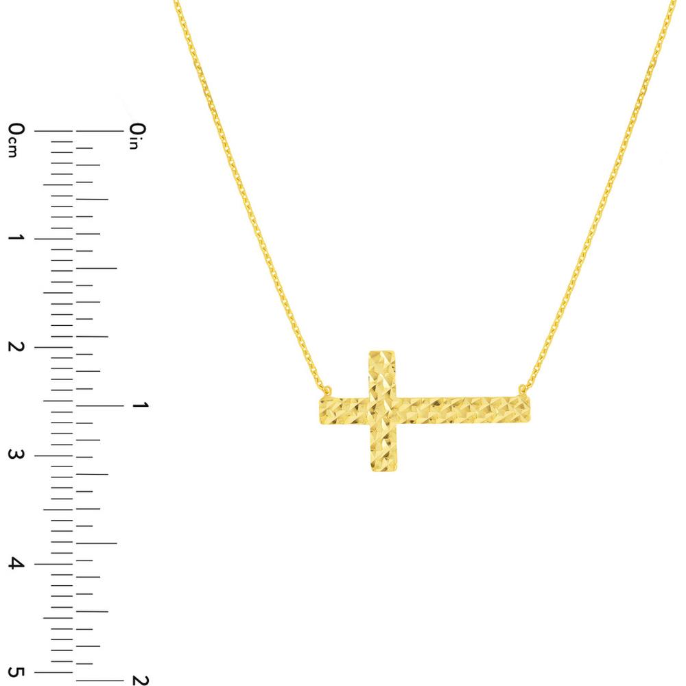 Olas d'Oro - 14K Yellow Gold Diamond-Cut Sideways Cross Adjustable Necklace