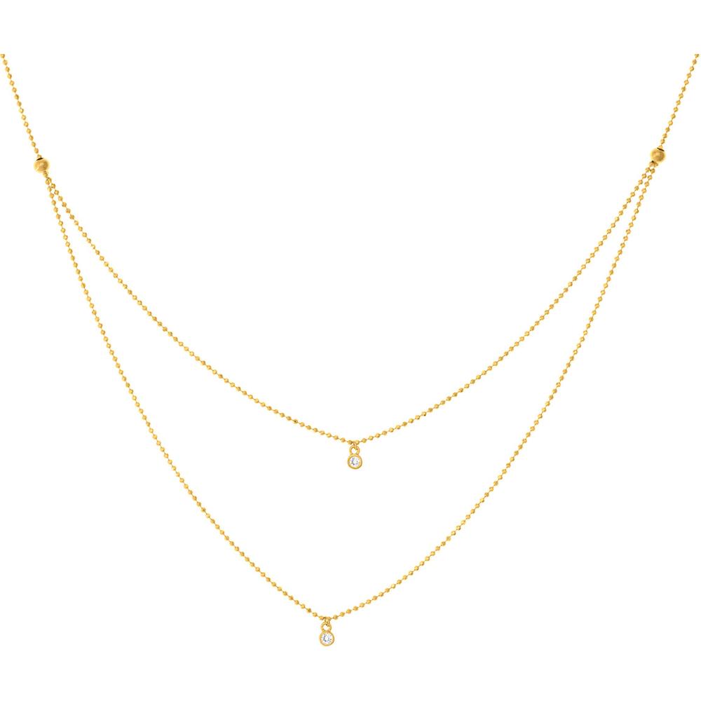 Olas d'Oro - 14K Yellow Gold Diamond Drop Necklace with Diamond-Cut Bead Chain - 0.06 Carat Total Diamond Weight
