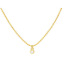 Olas d'Oro - 14K Yellow Gold Diamond Drop Necklace with Diamond-Cut Bead Chain - 0.06 Carat Total Diamond Weight