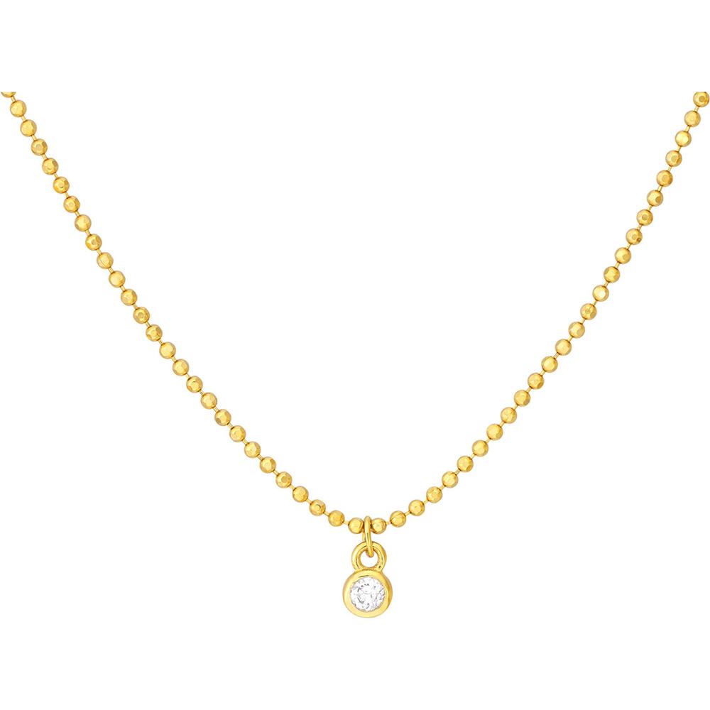 Olas d'Oro - 14K Yellow Gold Diamond Drop Necklace with Diamond-Cut Bead Chain - 0.06 Carat Total Diamond Weight