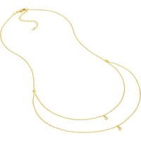 Olas d'Oro - 14K Yellow Gold Diamond Drop Necklace with Diamond-Cut Bead Chain - 0.06 Carat Total Diamond Weight