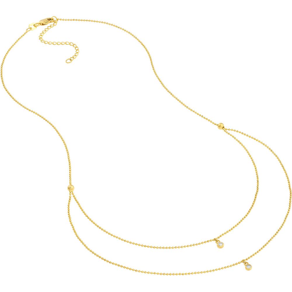 Olas d'Oro - 14K Yellow Gold Diamond Drop Necklace with Diamond-Cut Bead Chain - 0.06 Carat Total Diamond Weight