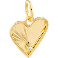 Olas d'Oro - 14K Yellow Gold Diamond Fluted Heart Charm - 0.01 Carat Diamond
