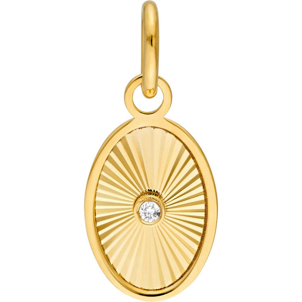 Olas d'Oro - 14K Yellow Gold Diamond Fluted Oval Charm - 0.01 Carat Total Diamond Weight