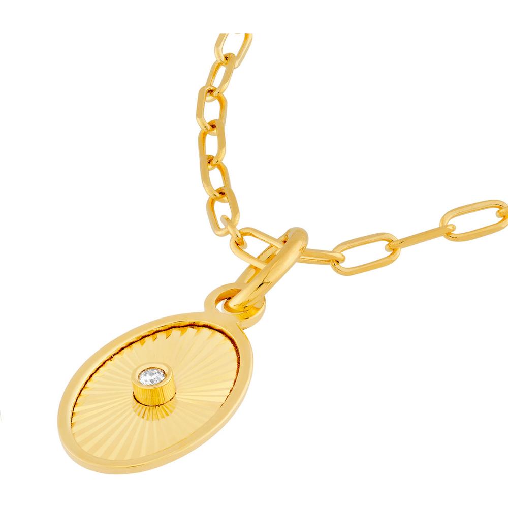 Olas d'Oro - 14K Yellow Gold Diamond Fluted Oval Charm - 0.01 Carat Total Diamond Weight