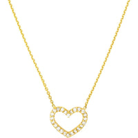 Olas d'Oro - 14K Yellow Gold Diamond Frame Heart Necklace - 0.12 Carat Total Diamond Weight