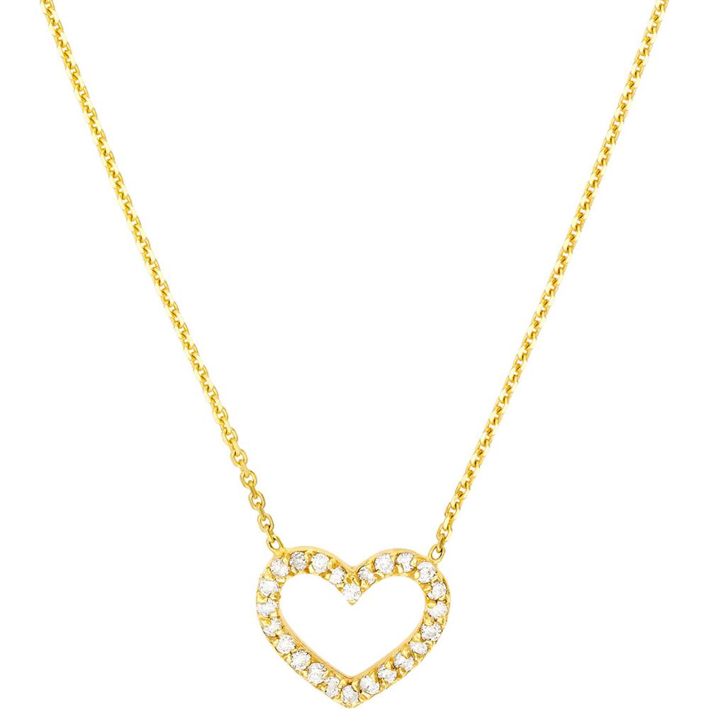 Olas d'Oro - 14K Yellow Gold Diamond Frame Heart Necklace - 0.12 Carat Total Diamond Weight