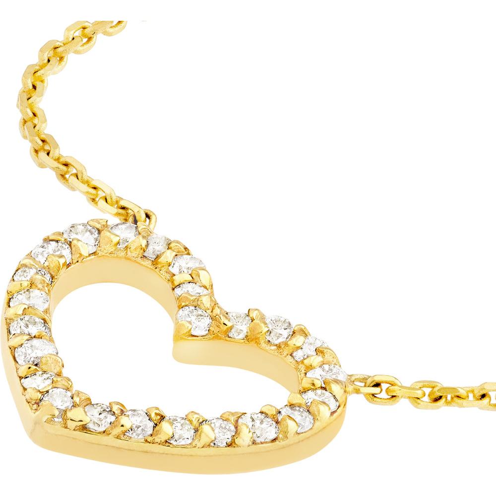 Olas d'Oro - 14K Yellow Gold Diamond Frame Heart Necklace - 0.12 Carat Total Diamond Weight