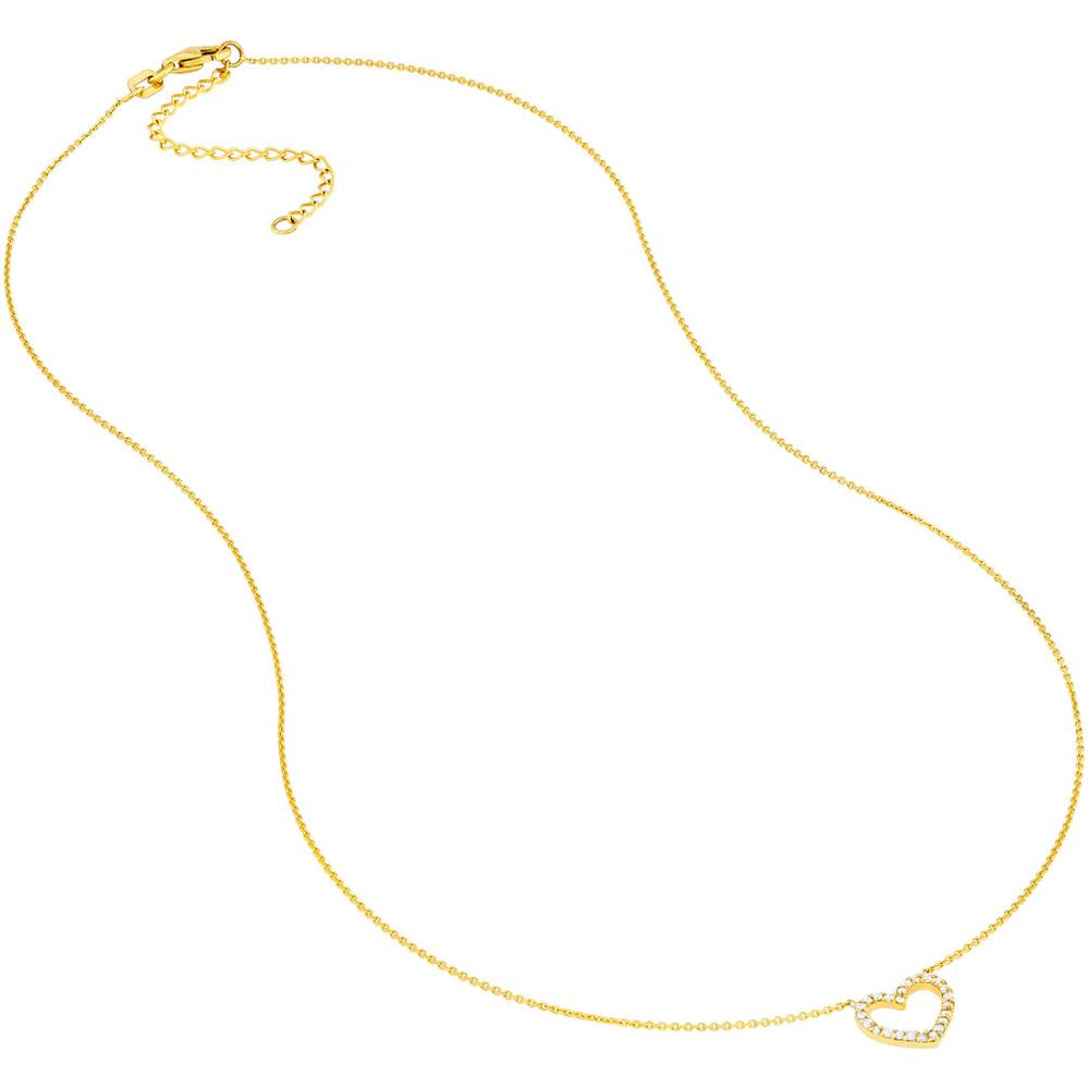 Olas d'Oro - 14K Yellow Gold Diamond Frame Heart Necklace - 0.12 Carat Total Diamond Weight