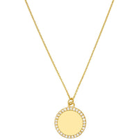 Olas d'Oro - 14K Yellow Gold Diamond Framed Engravable Disk Necklace - 0.15 Carat Total Diamond Weight
