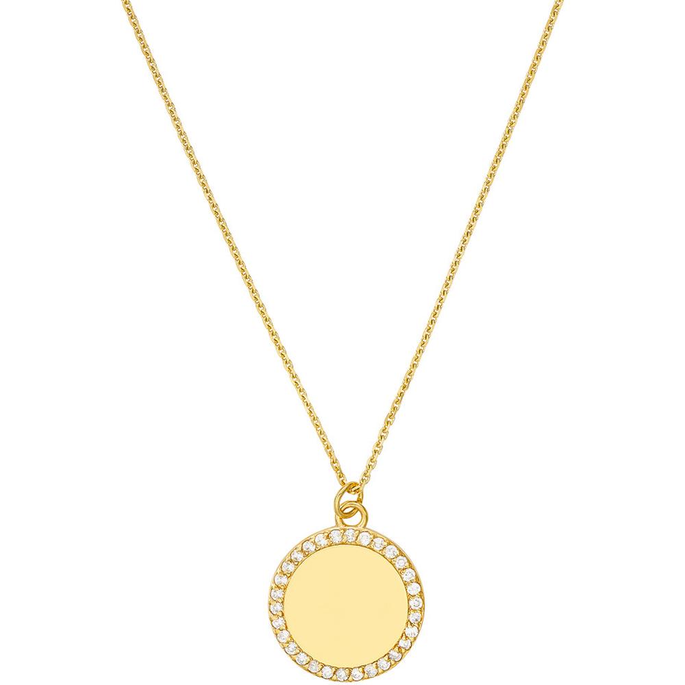 Olas d'Oro - 14K Yellow Gold Diamond Framed Engravable Disk Necklace - 0.15 Carat Total Diamond Weight