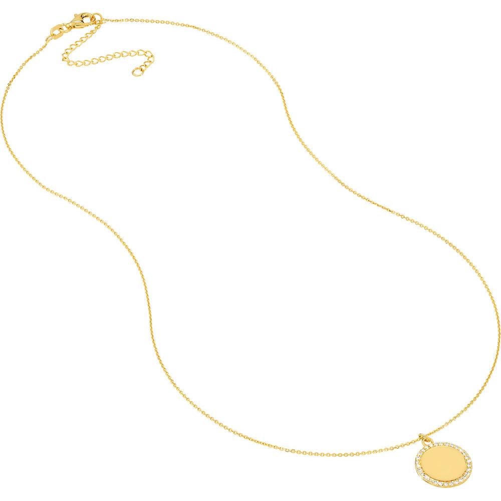 Olas d'Oro - 14K Yellow Gold Diamond Framed Engravable Disk Necklace - 0.15 Carat Total Diamond Weight