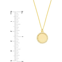 Olas d'Oro - 14K Yellow Gold Diamond Framed Engravable Disk Necklace - 0.15 Carat Total Diamond Weight