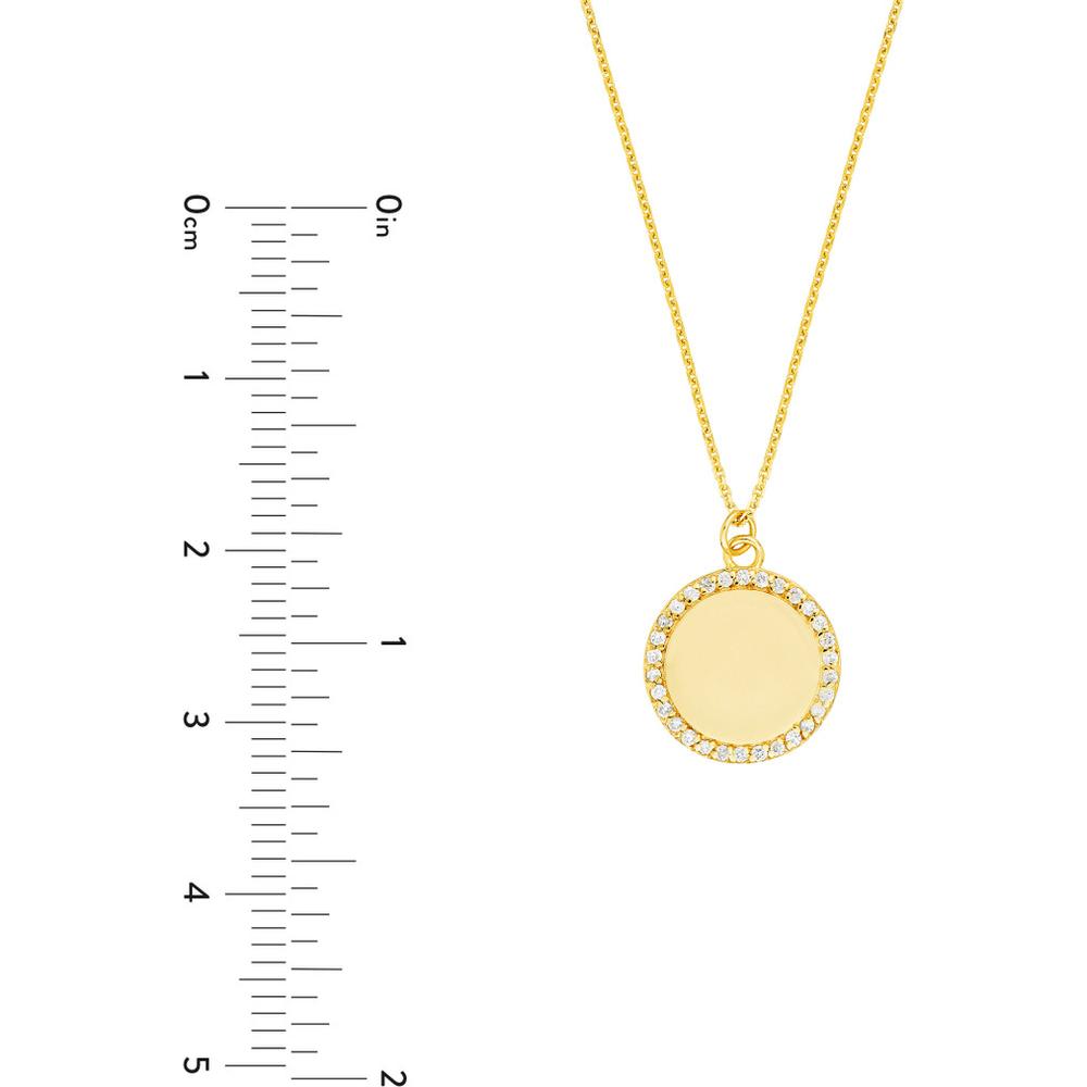 Olas d'Oro - 14K Yellow Gold Diamond Framed Engravable Disk Necklace - 0.15 Carat Total Diamond Weight