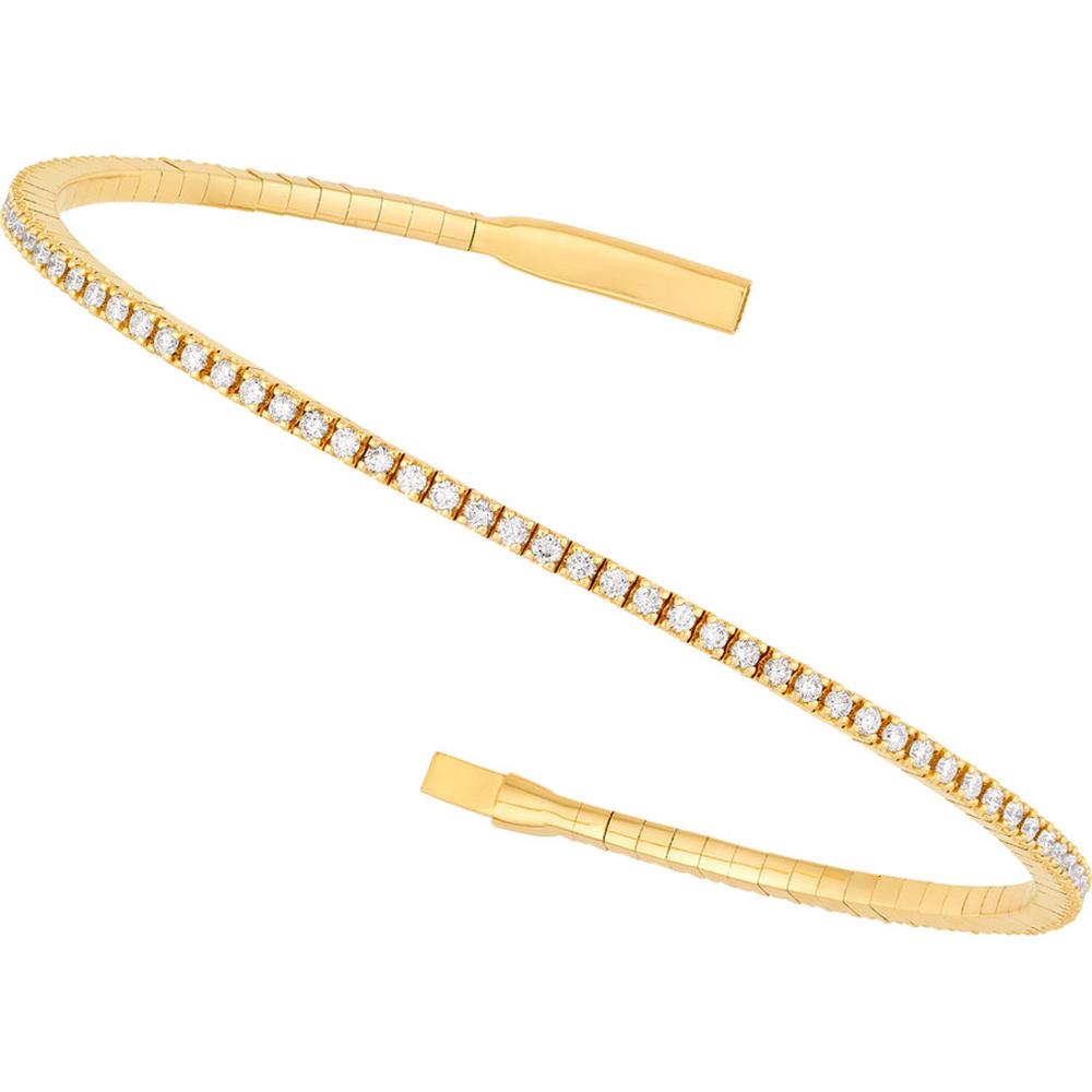 Olas d'Oro - 14K Yellow Gold Diamond Full Flex Bracelet with Box Lock Clasp - 7/8 Carat Total Diamond Weight