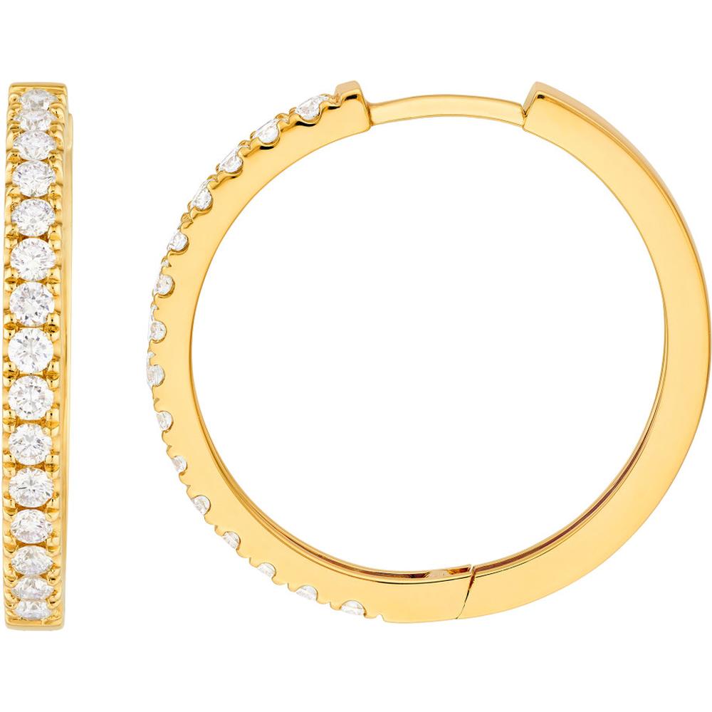 Olas d'Oro - 14K Yellow Gold Diamond Hoop Earrings with 7/8 Carat Total Diamond Weight