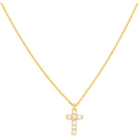 Olas d'Oro - 14K Yellow Gold Diamond Mini Cross Adjustable Necklace - 0.06 Carat Total Diamond Weight