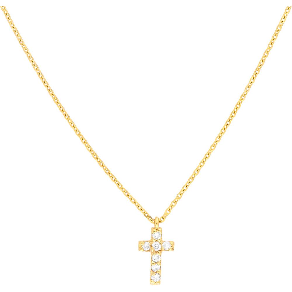 Olas d'Oro - 14K Yellow Gold Diamond Mini Cross Adjustable Necklace - 0.06 Carat Total Diamond Weight