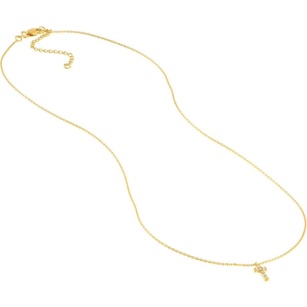 Olas d'Oro - 14K Yellow Gold Diamond Mini Cross Adjustable Necklace - 0.06 Carat Total Diamond Weight