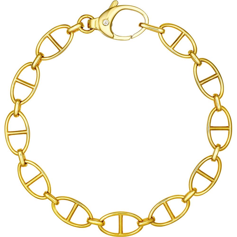 Olas d'Oro - 14K Yellow Gold Diamond Oval Link Bracelet with Fancy Cast Lobster Clasp - 0.02 Carat Total Diamond Weight