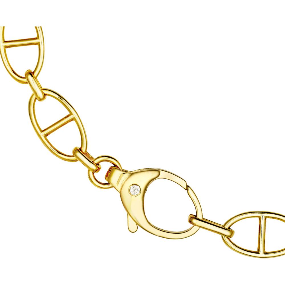 Olas d'Oro - 14K Yellow Gold Diamond Oval Link Bracelet with Fancy Cast Lobster Clasp - 0.02 Carat Total Diamond Weight