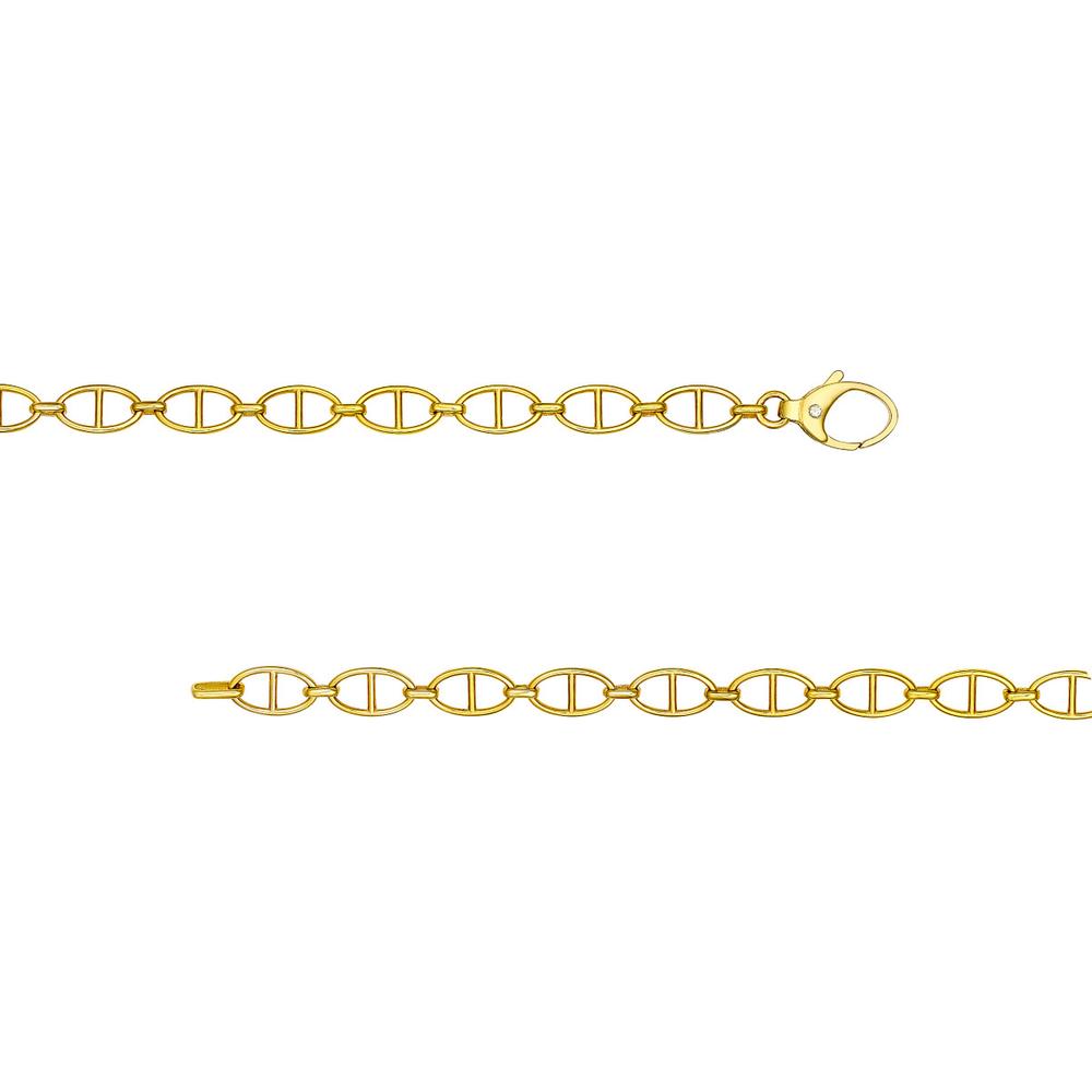 Olas d'Oro - 14K Yellow Gold Diamond Oval Link Bracelet with Fancy Cast Lobster Clasp - 0.02 Carat Total Diamond Weight