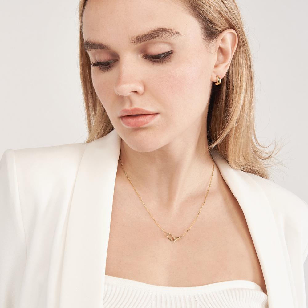 Olas d'Oro - 14K Yellow Gold Diamond Paper Clip Links Necklace - 0.23 Carat Diamond Total Weight