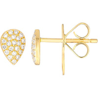 Olas d'Oro - 14K Yellow Gold Diamond Pave Pear Stud Earrings - 1/8 Carat Total Diamond Weight