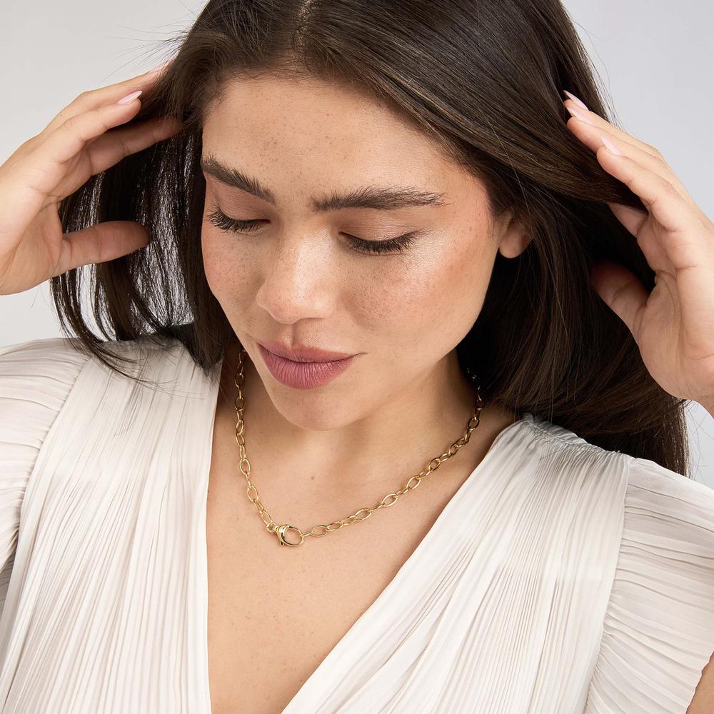 Olas d'Oro - 14K Yellow Gold Diamond Pear Lock Oval Link Chain Bracelet - 0.02 Carat Diamond, 7.50" Length