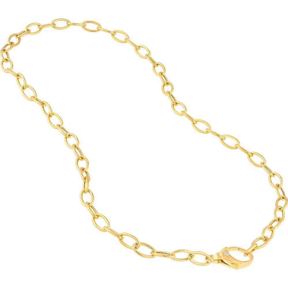 Olas d'Oro - 14K Yellow Gold Diamond Pear Lock Oval Link Chain Bracelet - 0.02 Carat Diamond, 7.50" Length