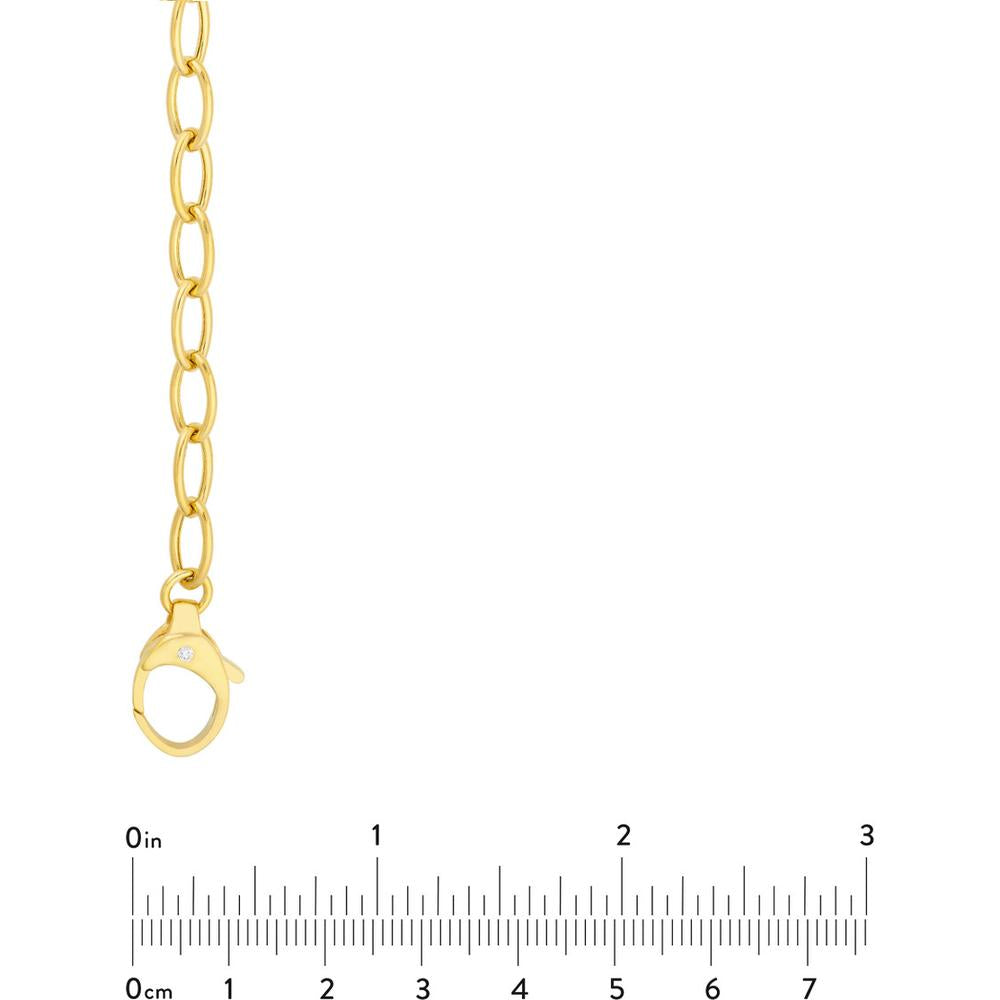 Olas d'Oro - 14K Yellow Gold Diamond Pear Lock Oval Link Chain Bracelet - 0.02 Carat Diamond, 7.50" Length