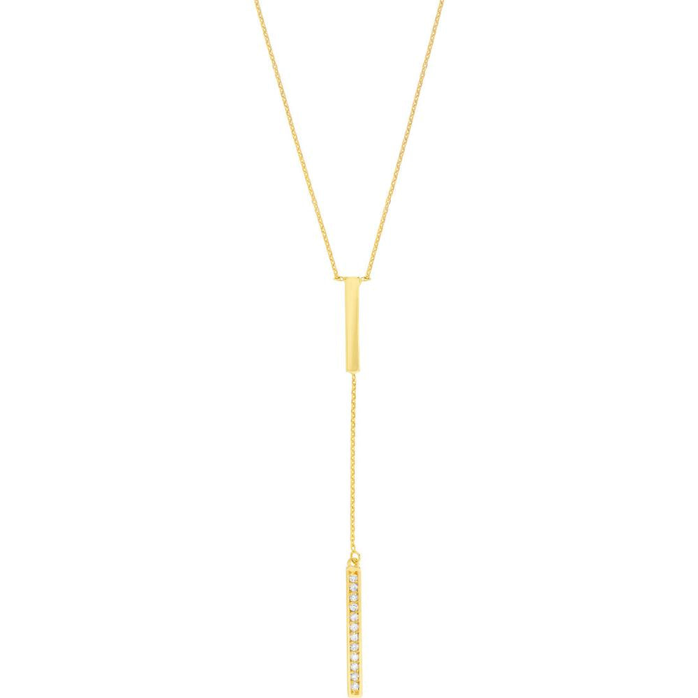 Olas d'Oro - 14K Yellow Gold Diamond Polished Bars Lariat Necklace - 0.10 Carat Total Diamond Weight