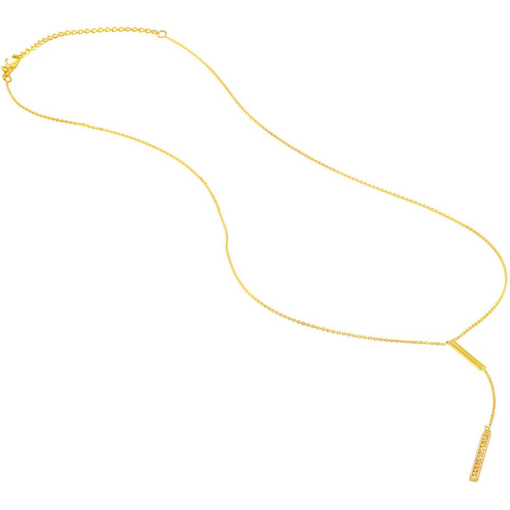 Olas d'Oro - 14K Yellow Gold Diamond Polished Bars Lariat Necklace - 0.10 Carat Total Diamond Weight