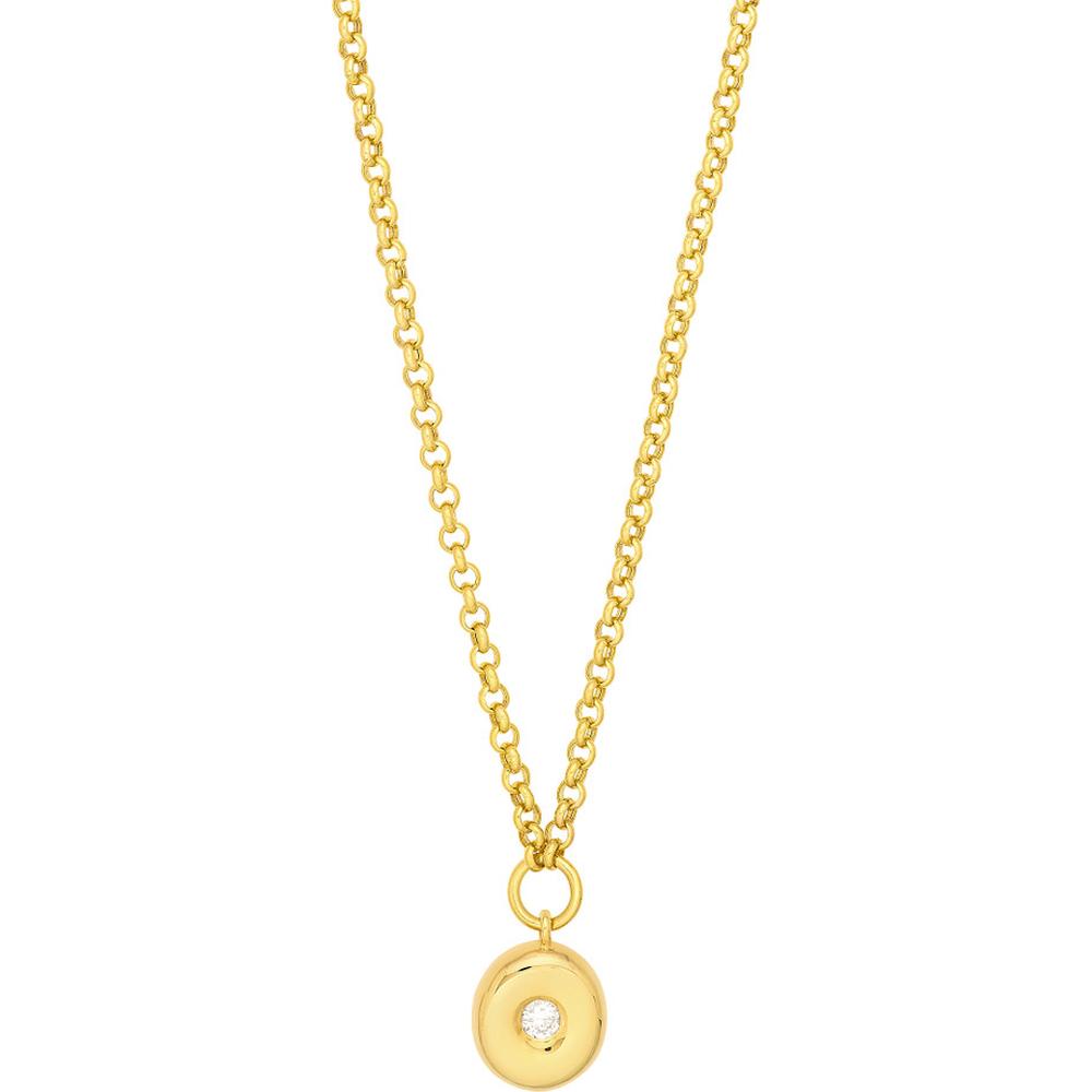 Olas d'Oro - 14K Yellow Gold Diamond Puff Charm Necklace with Rolo Chain 0.11 Carat Diamond Total Weight